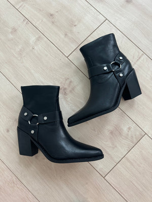 The Jackson Pointed Toe Moto Bootie, Black - Style Muse