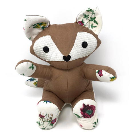 linen and floral keepsake fox stuffed animal