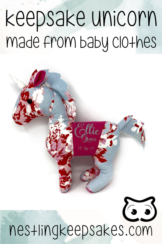 keepsake unicorn made from baby clothes