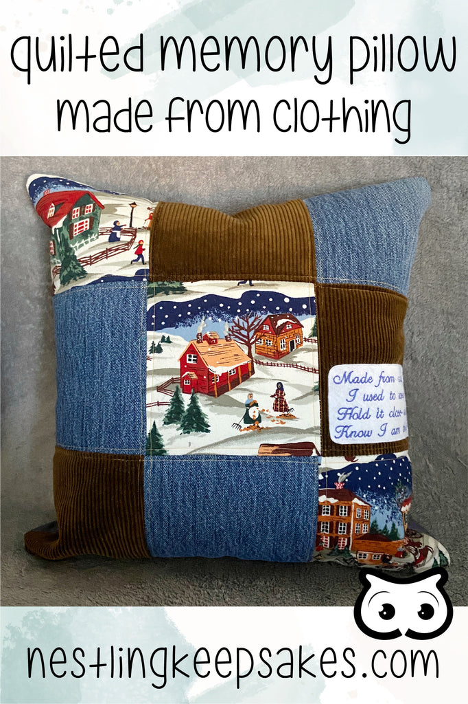 quilted patchwork memory pillow made from clothing