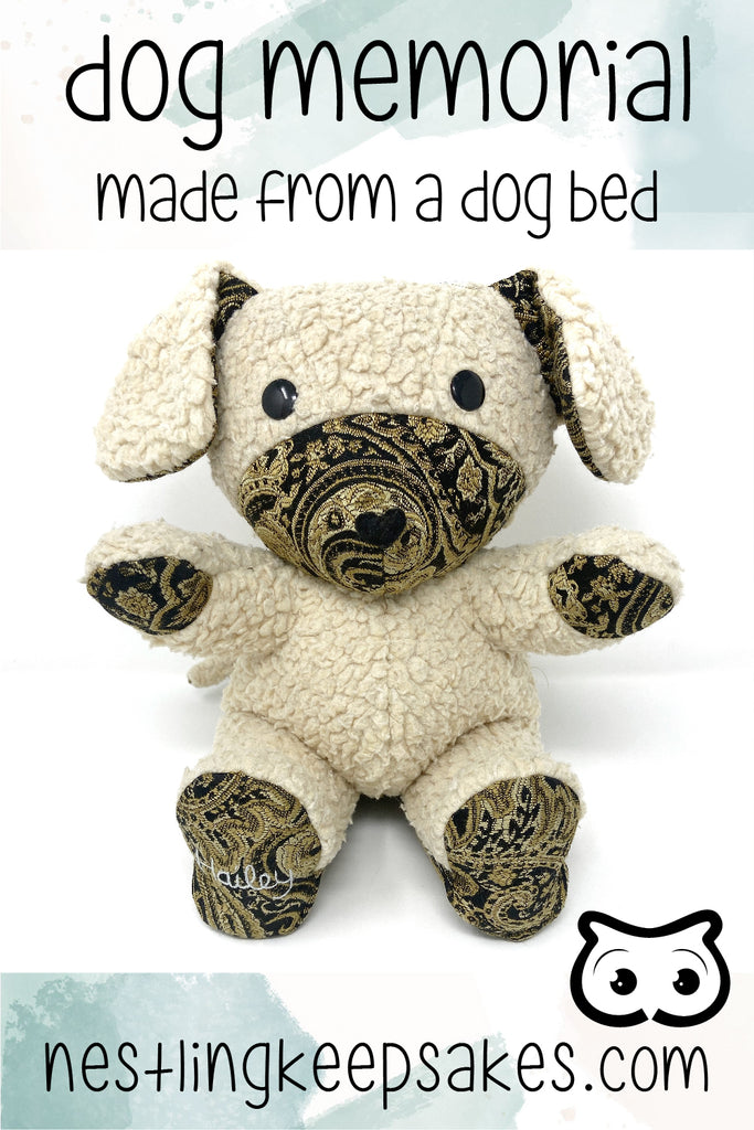 dog memorial stuffed animal made from dog bed