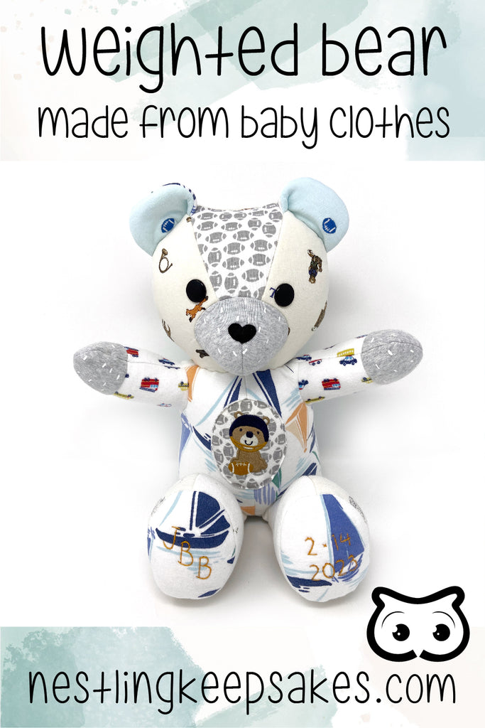 weighted baby keepsake bear made from baby clothes