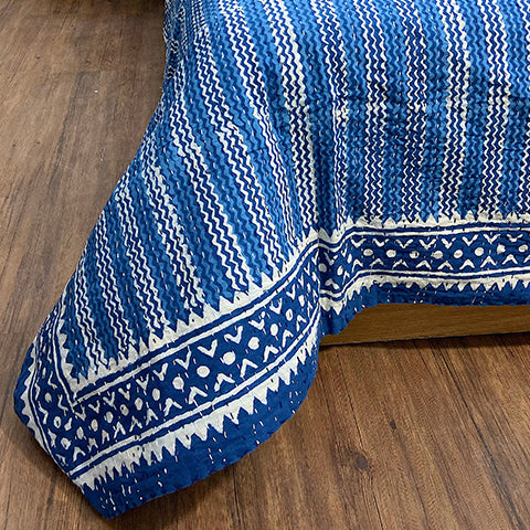 Indigo Stripe Kantha Bedspread 