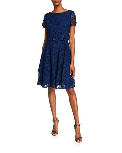 Buy Online Fit and Flare Popover Lace Dress in Azure Blue for Women