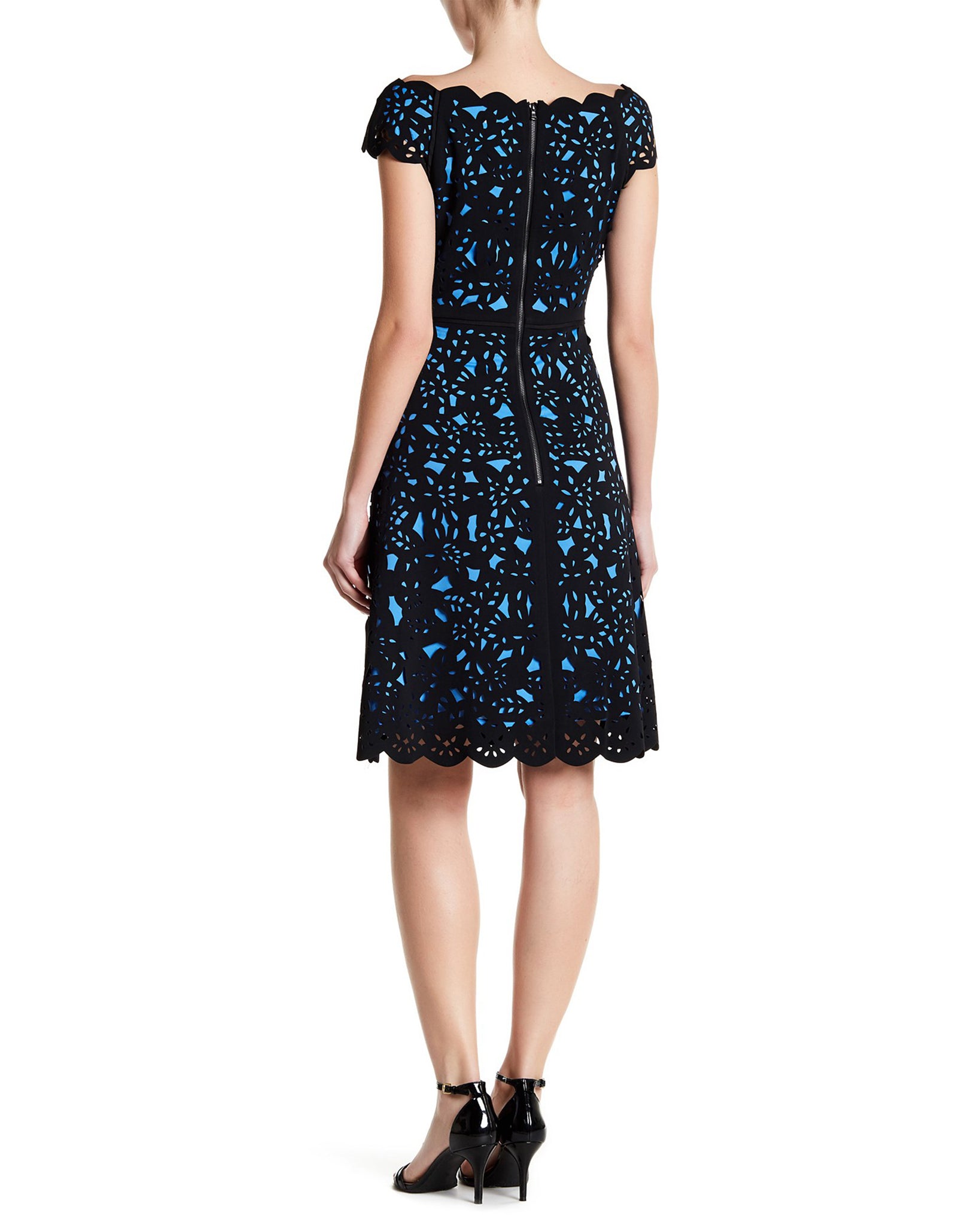 Buy Online Shani Off the Shoulder Laser Cutting Dress in Black/Blue for ...