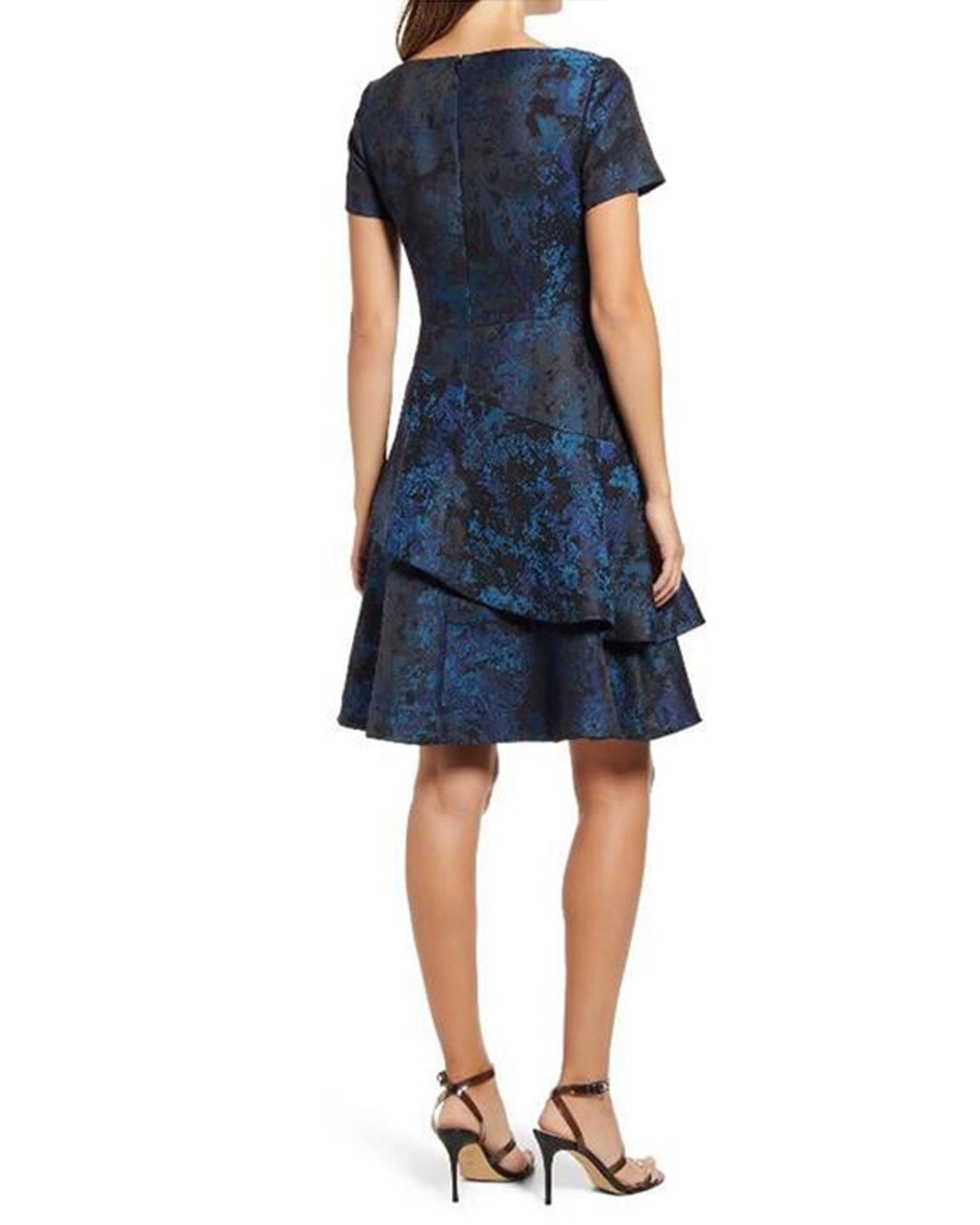 Buy Online Asymmetrical Tiered Jacquard Dress in Blue for Women | Shani ...