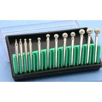 12 Diamond Coated Ball Burr Bits