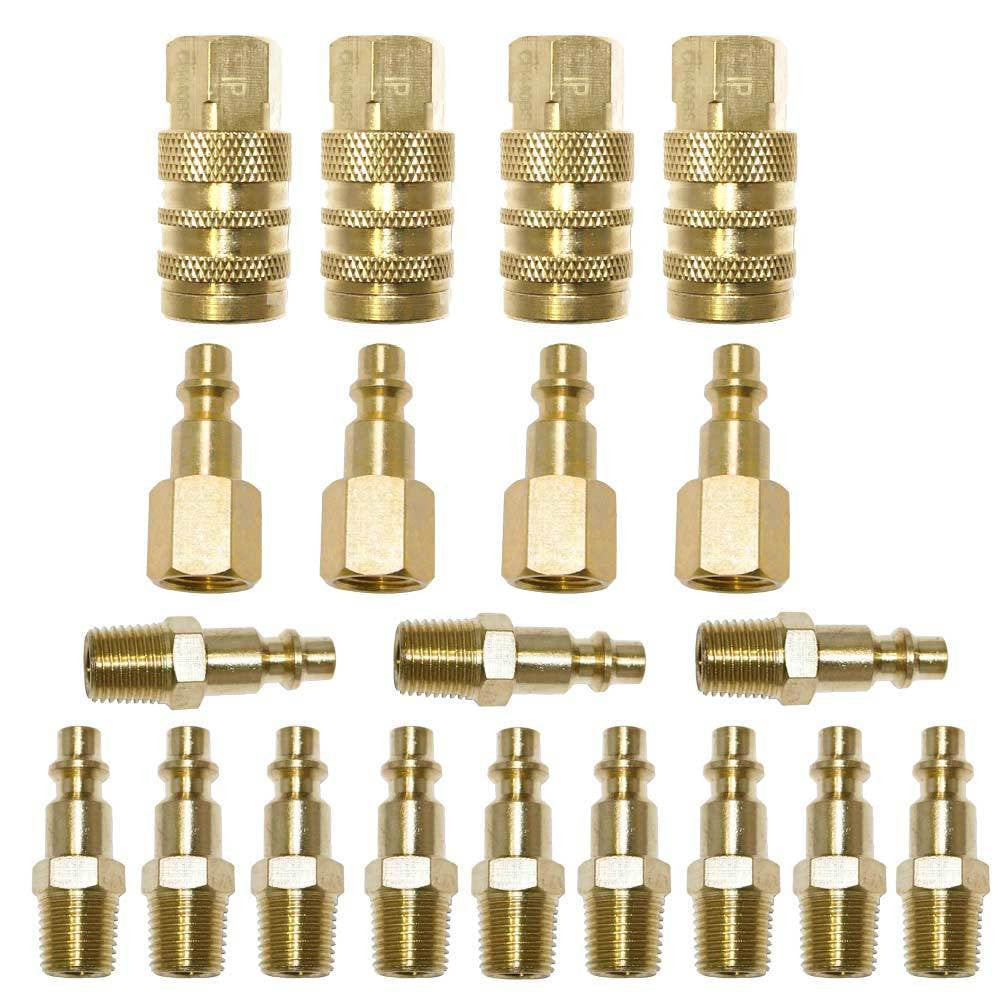 (20) 1/4" NPT Brass Snap Fitting Coupler Quick Air Disconnect Connect Set Connector Kit