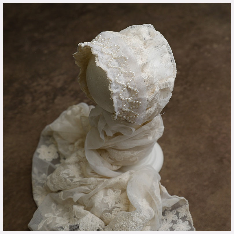 Newborn Baby Bonnet + Wrap: Delicate Cream