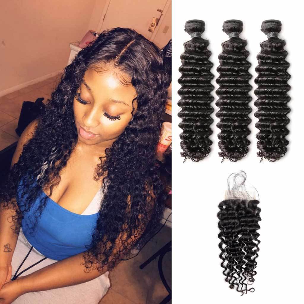 Fashow Brazilian Deep Wave Hair 1/3/4 Bundles Deep Curly Hair