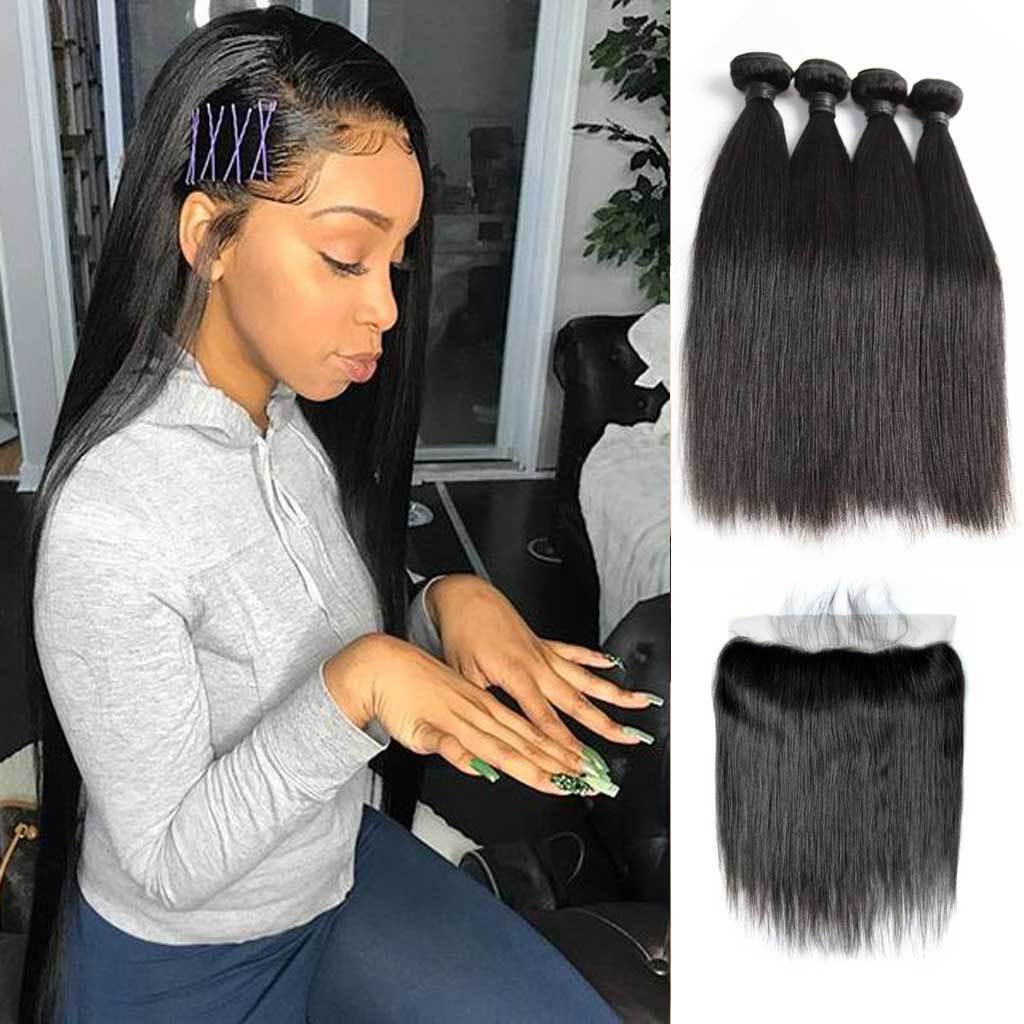 human hair 4 bundles with frontal