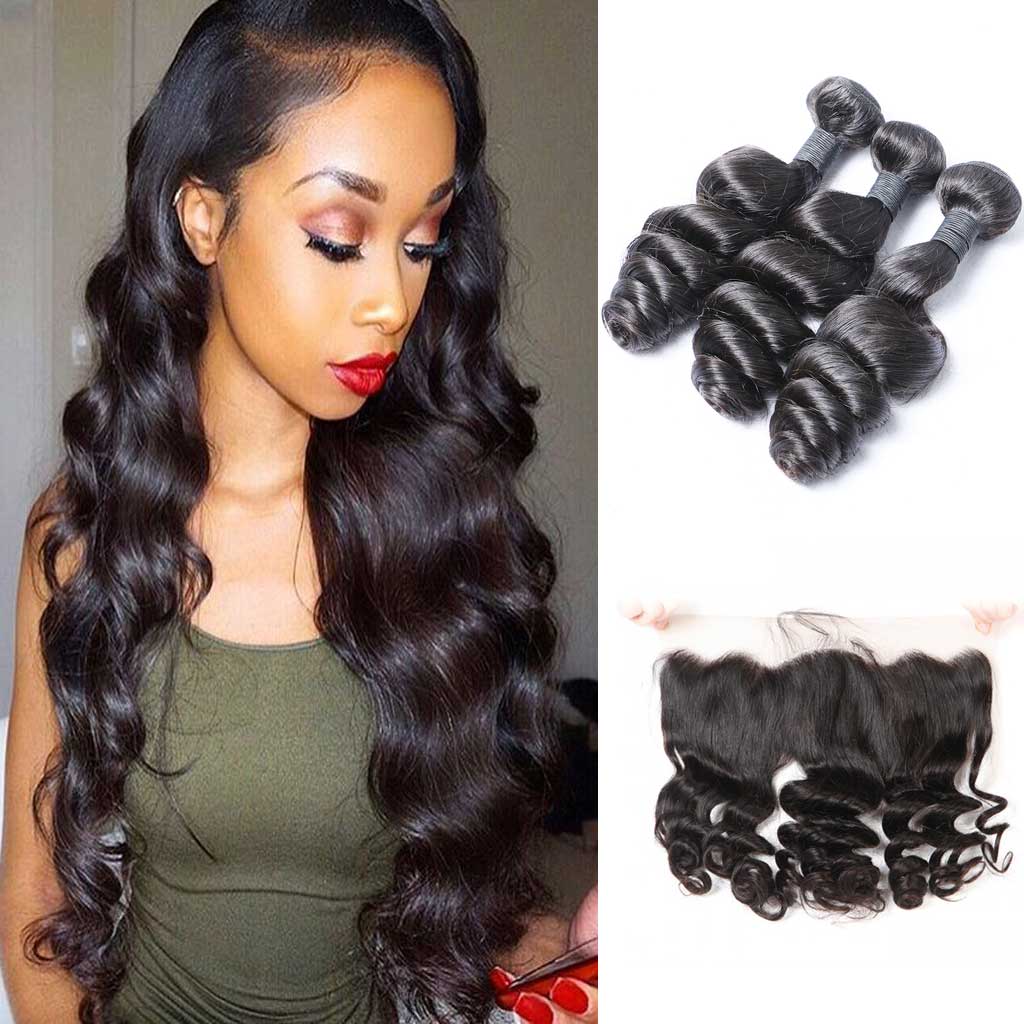 Brazilian Deep Wave Virgin Hair 3 Bundles With Preplucked Lace