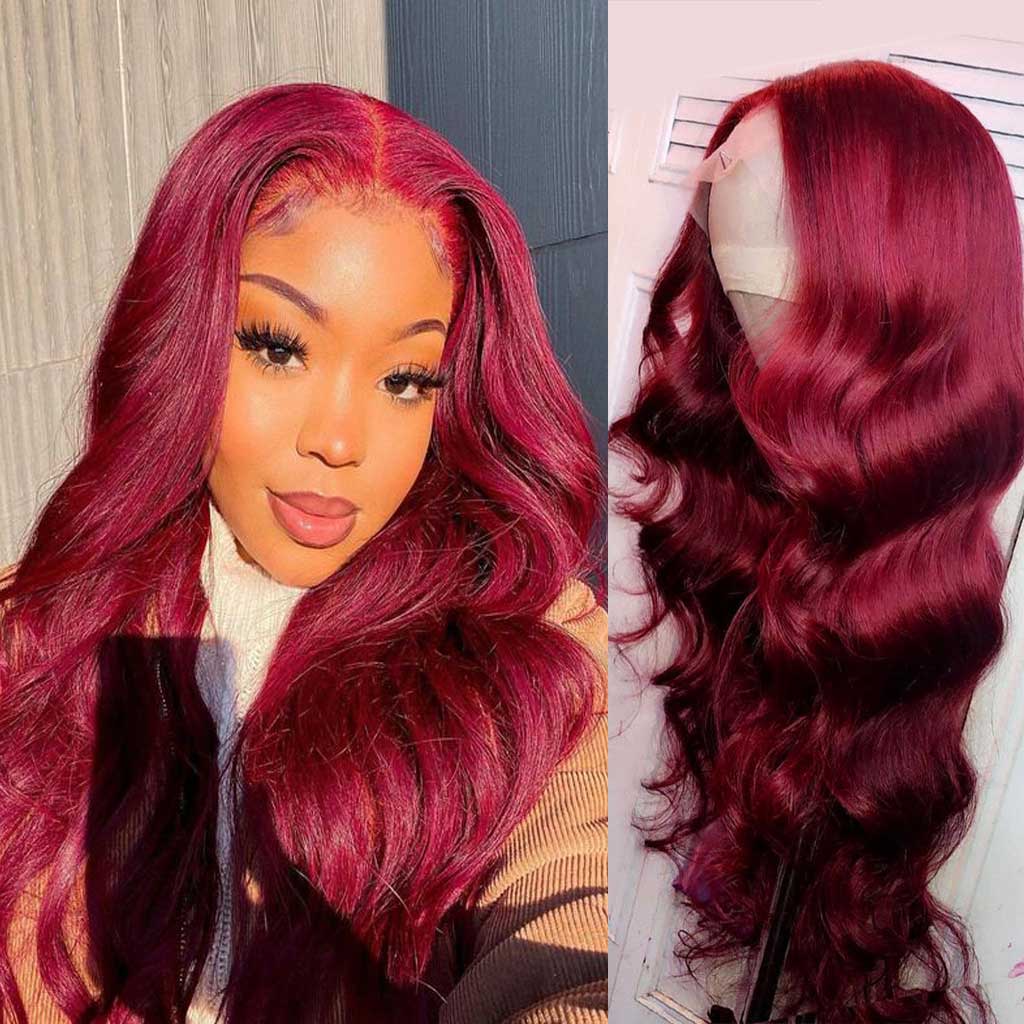99j Burgundy Hair Body Wave 4x4 Lace Closure Wig 13x4 Lace Front Wig Bombtress 