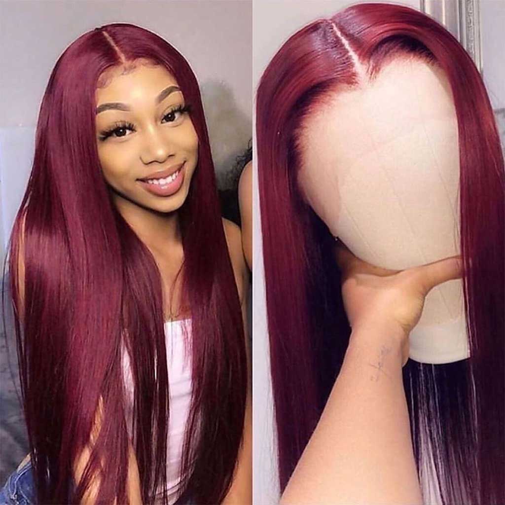 99j Burgundy Wig Straight Hair Lace Closure Wig 13x4 Lace Front Wig Bombtress 