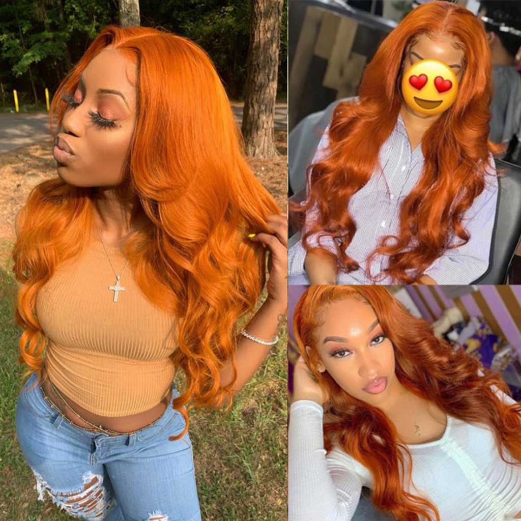 Ginger Color 13x4 Lace Front Wig Body Wave Transparent Frontal Wig bombtress