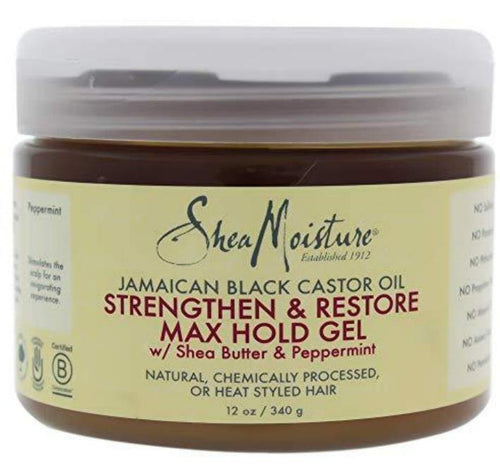 Shea Moisture Jamaican Black Castor Oil Strengthen and Restore Max Hold Gel for Unisex, 12 Oz