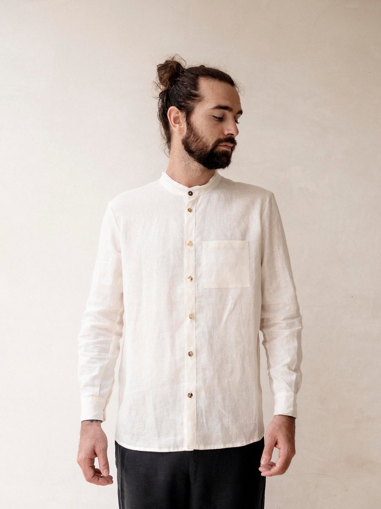 Men's linen shirt, casual loose shirt mandarin collar︱ - In the Middle ...