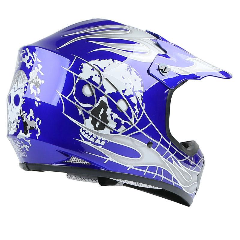 Youth Kids Blue Skull Motocross Atv Helmet Goggles Gloves S M L I Love Skulls Store
