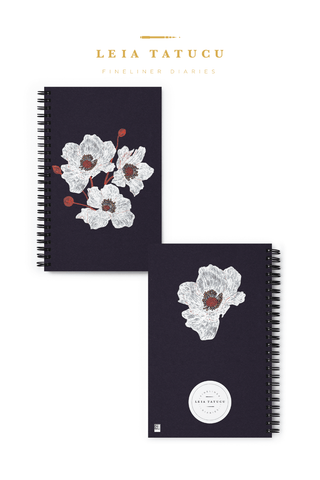 White Fineliner Anemone Spiral Notebook