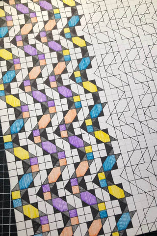 Fineliner drawing of a geometric pattern in color