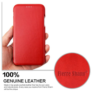 Fierre Shann Business Magnetic Horizontal Flip Genuine Leather Case For iPhone XR(Red)