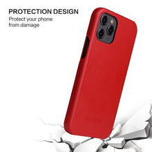 Fierre Shann Business Magnetic Horizontal Flip Genuine Leather Case For iPhone 12 mini(Red)