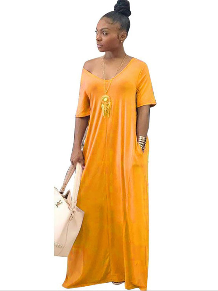 Kaftan Loose Pockets Maxi Dresses Short Sleeve Sundresses | Dresses ...