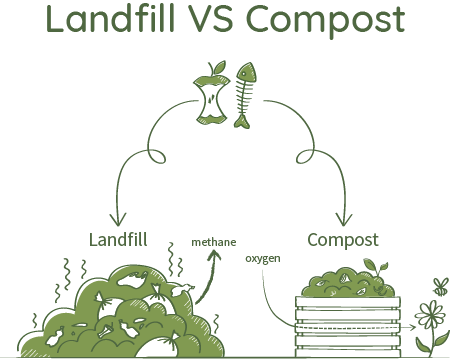 When organic waste decomposes in a ventilated compost, it does so in the presence of free oxygen. This process releases no methane gas (one of the most harmful GHG) at all, as methane-producing microbes are not active in the presence of oxygen