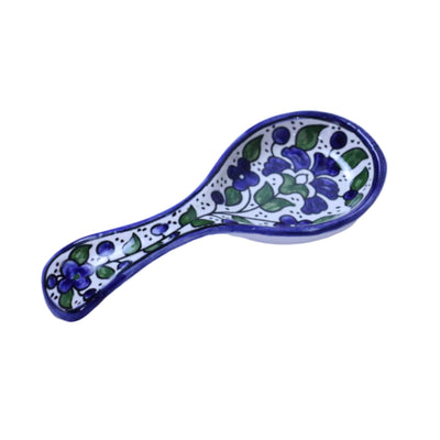 Ceramic Spoon Rest With Blue Cow 5 Long and 3 1/2 Wide at Top 