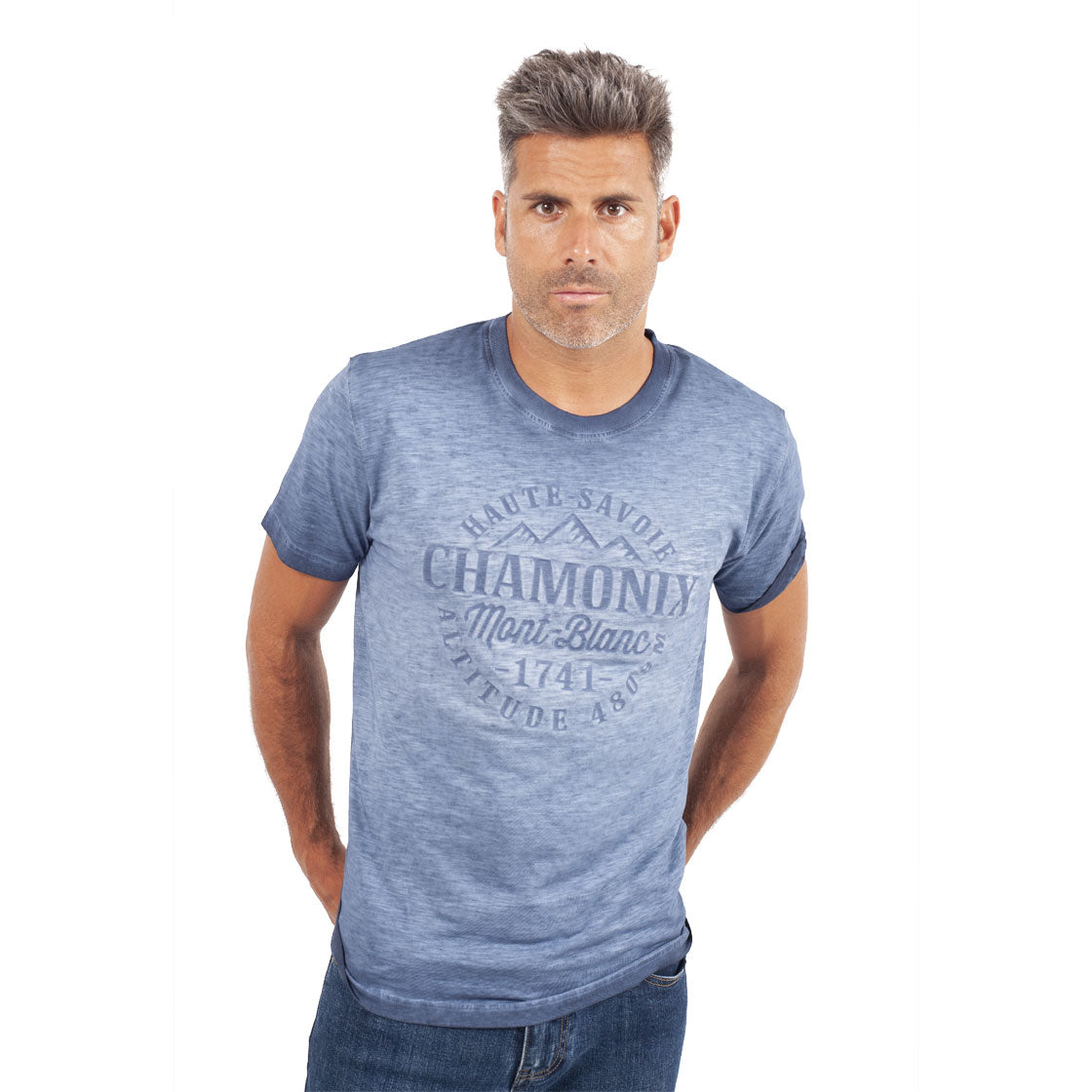 T-shirt gaufré Chamonix Mont-Blanc - Bleu