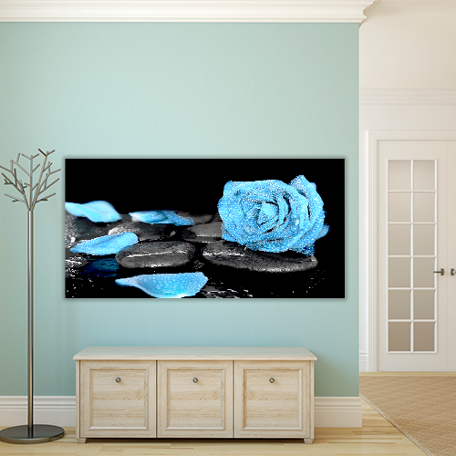 Blue Rose and Black Stones