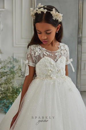 Boho Style French Lace Butterflies Sleeves Tulle First Communion Dress ...