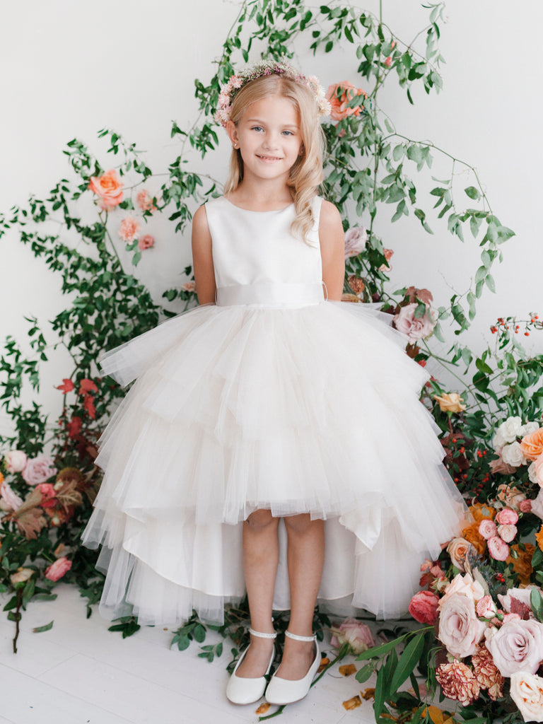 Ruffled Tulle High-Low Flower Girl 