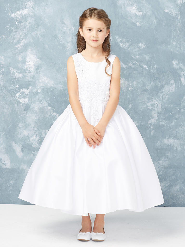 white satin communion dress