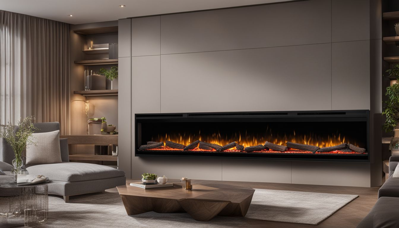 A modern living room with a Dimplex Ignitexl 74 Linear Electric Fireplace.