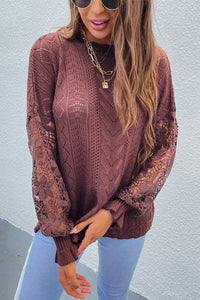 Spliced Lace Crochet Sleeve Sweater