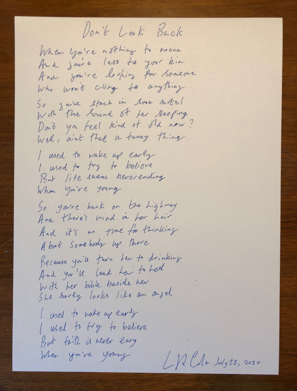 Lloyd Cole.Shop - Handwritten Lyrics