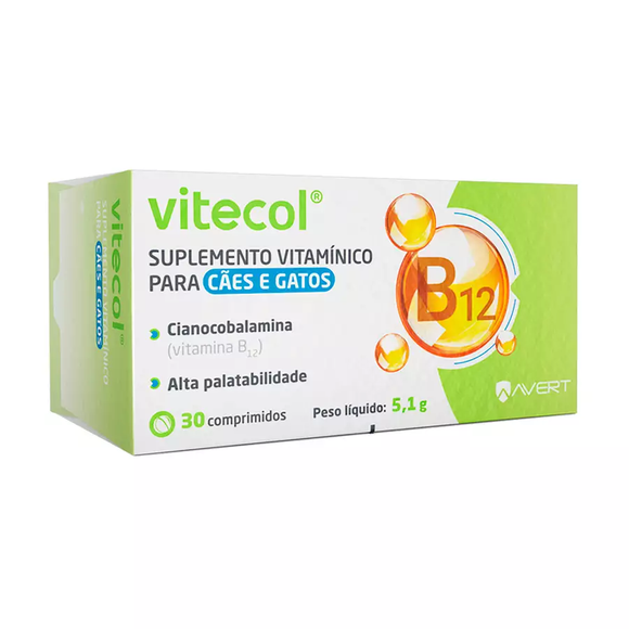 Suplemento Vitamínico Avert Vitecol para Cães e Gatos 30 Comprimidos