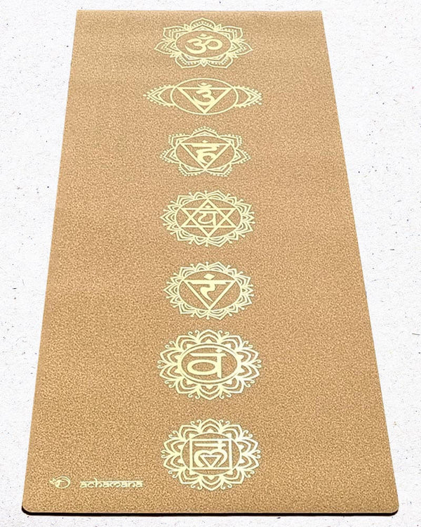 Tapis yoga liège new génération 3 plis, 6mmx68cmx1,83m, 3 mandalas + Sac de  yoga ACHAMANA