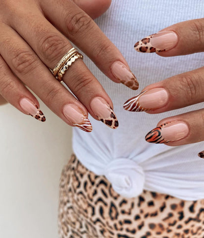 Animal Prints Almond French Manicure