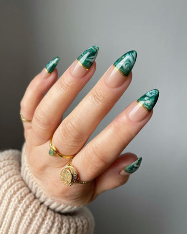 Green Marble Almond Nails