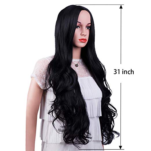 curly black long wig