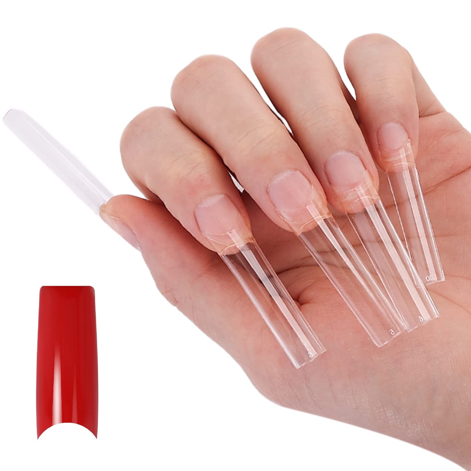 200pcs/Box XXL Clear Straight Nail Tips Long Square 10 Sizes (C Curve  Shape) Half Cover False Nail Tip Nail Art Fake Nail - AliExpress