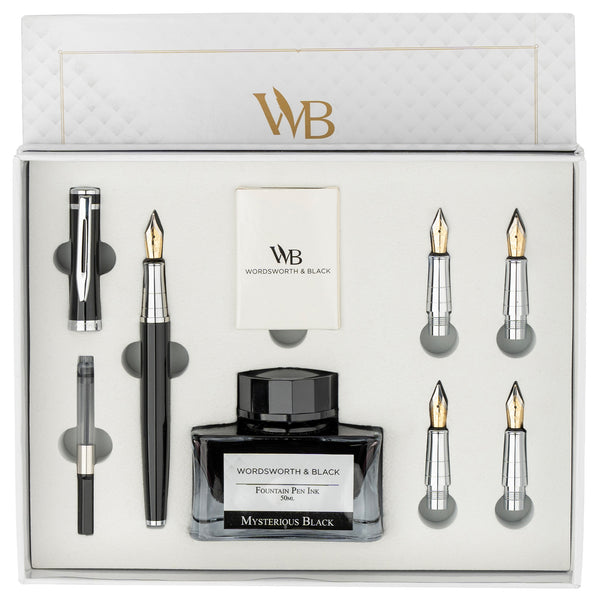 Wordsworth & Black Fountain Pen Set, Medium Nib, Includes 24 Ink Cartridges and Ink Refill Converter, Gift Case, Journaling, Calligraphy, Smooth