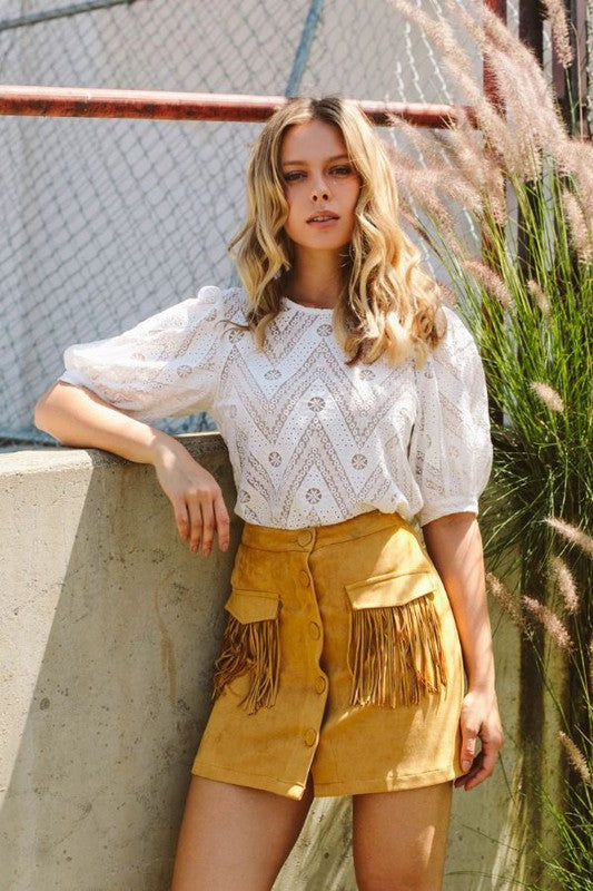 mustard fringe skirt