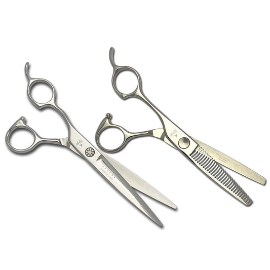 Kin Series 7 Japanese Steel Damascus Look Barber Scissors – The Scissor  Shop