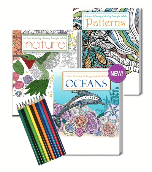 Gift Kit: 5 Stress Relieving Adult Coloring Books with Pencils — ZoCo  Products