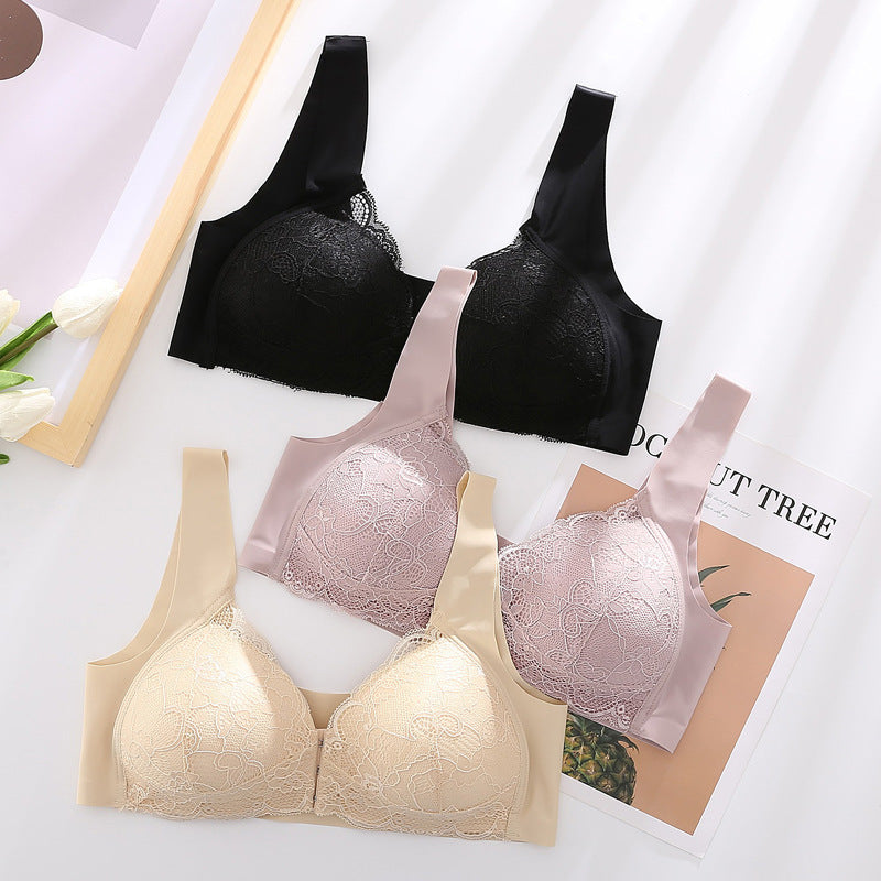 Libiyi Womens Plus Size Lace Wide Straps Wireless Bra Front Closure Push Up Bras Libiyi 