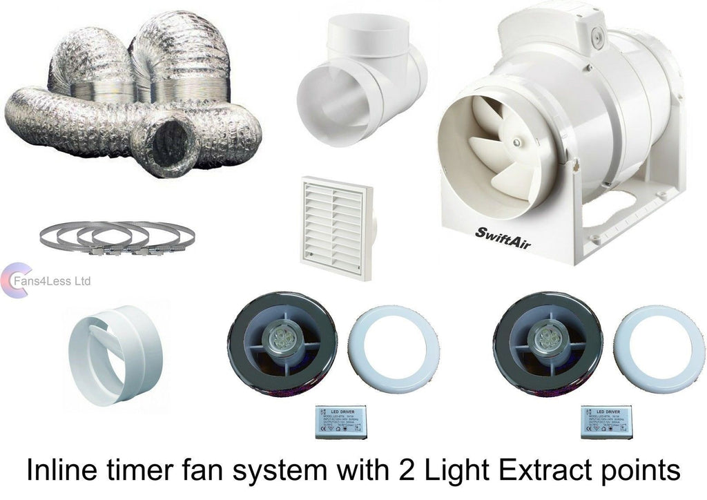 Bathroom Shower Fan Kit Rigid Duct Ceiling Mounted Extractor