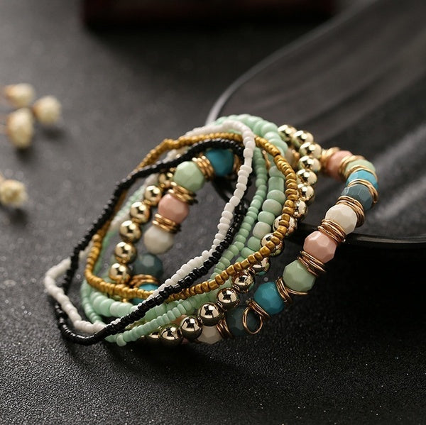 

Four Seasons Bohemian Beaded Jewelry Bracelet And Bracelet Elastic Bracelet Jewelery Set (black)